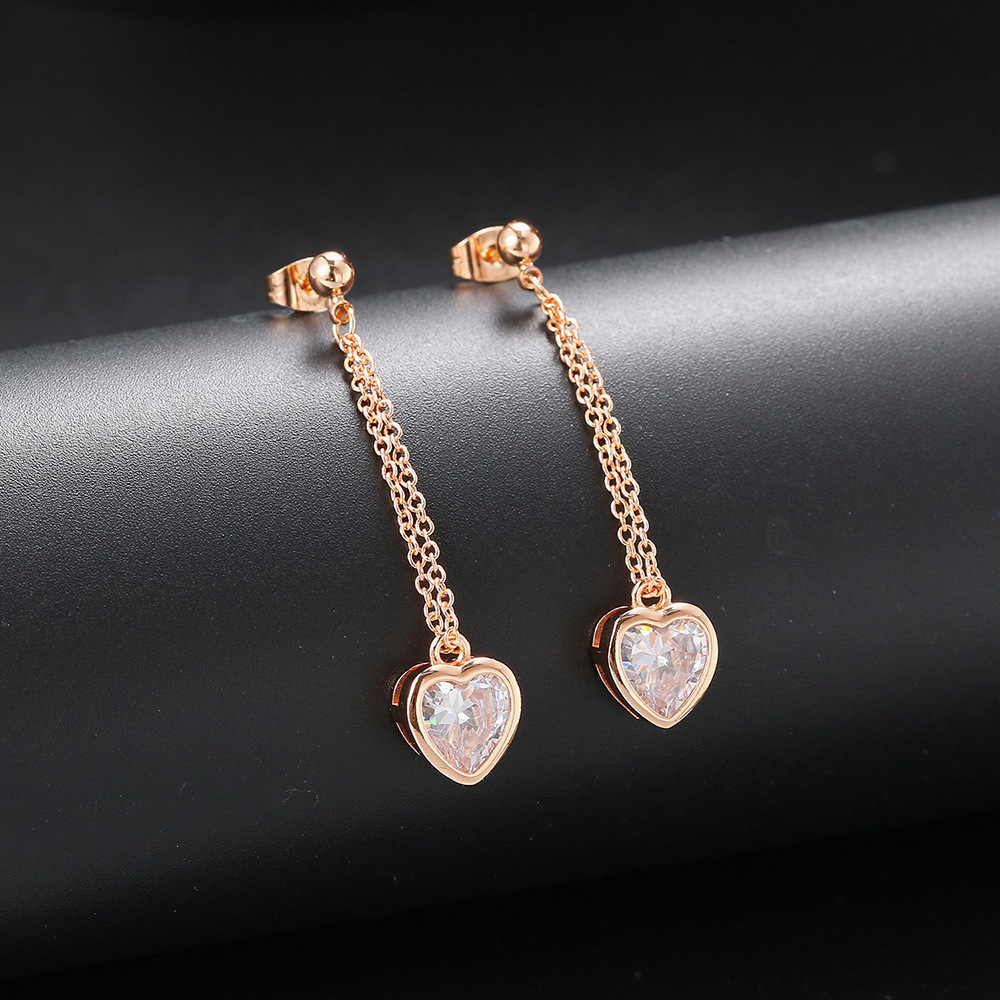Heart Shape Copper Inlay Zircon Drop Earrings 1 Pair