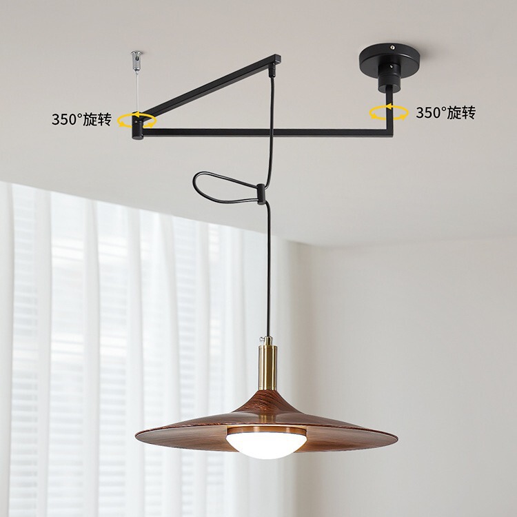 Antique style rocker restaurant flying saucer chandelier Japanese style retro quiet wind dining table walnut wood grain eye protection bedroom lamp