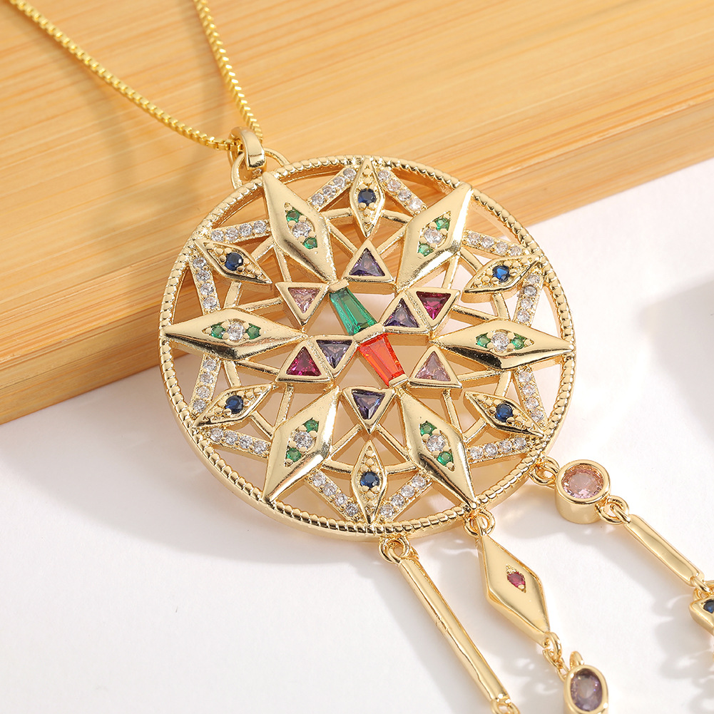 Bohemian Long Womenu0027s Necklace Round Hollow Star Pendant Copper Necklace