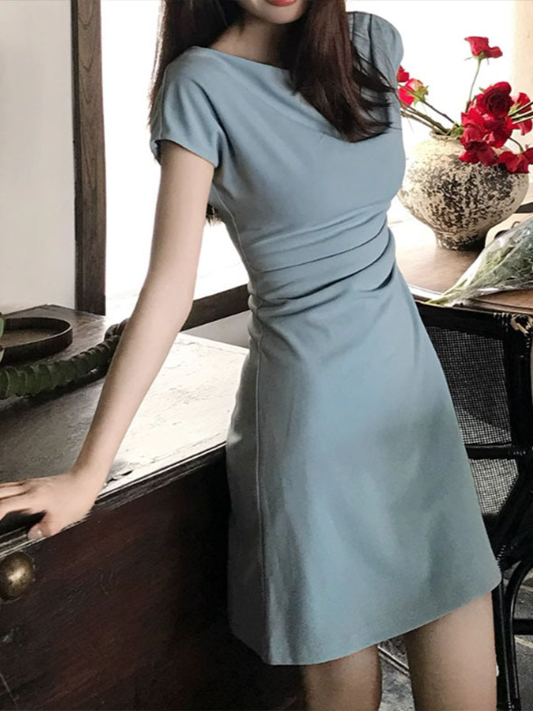 【清雅艺术生】气质知性简约短袖连衣裙女夏季长短款裙子|undefined