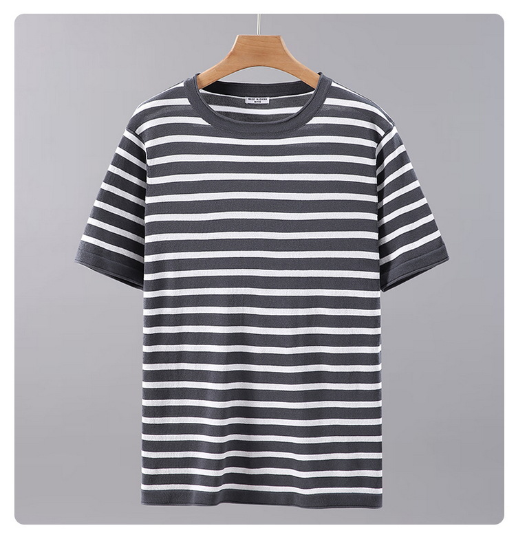 Spring/Summer American Cotton Knitted Half Sleeves Bottom Shirt for Men's Casual Stripe Short Sleeve T-shirt for Men's Trendy T-shirt_voghion.com