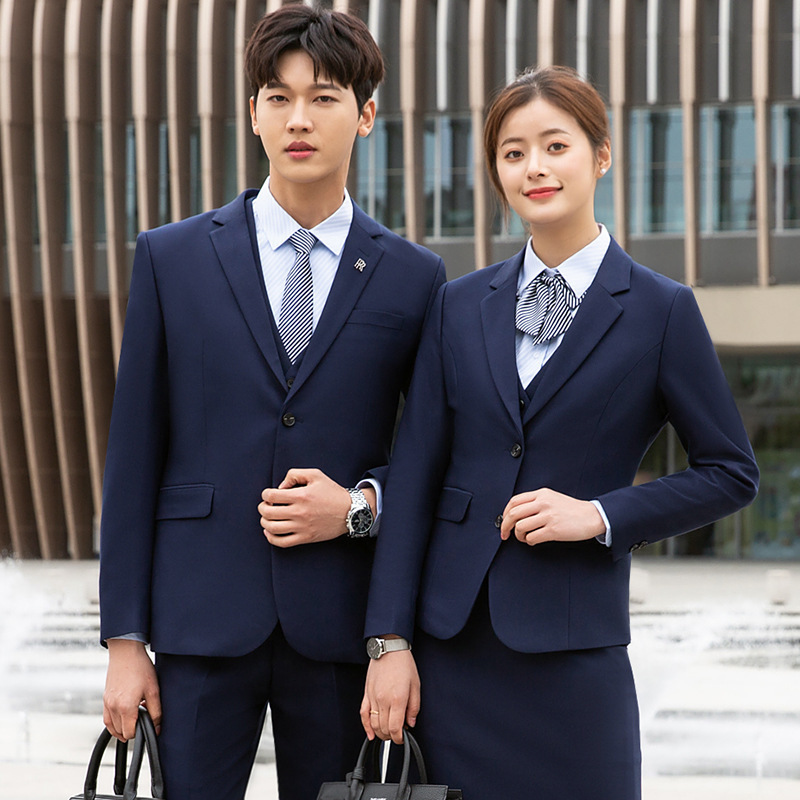 Quality suit men's and women's same slim fit men's black suit women's blue suit pants suit skirt white collar business