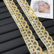 金色亮片刺绣蕾丝花边婚纱礼服辅料波浪形网纱刺绣布边服装装饰