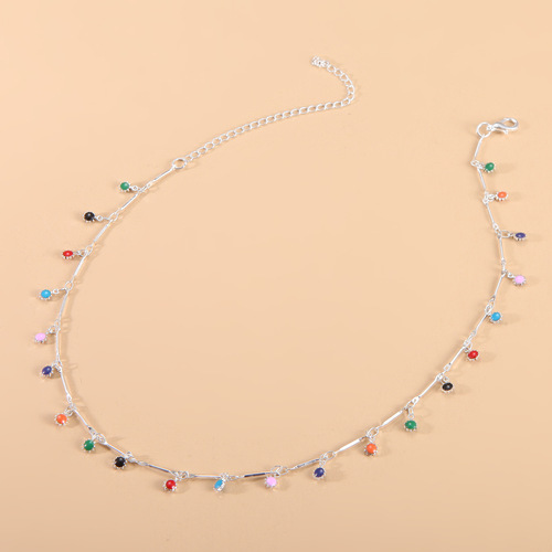Wish Fashion Simple Candy Color Fringe Necklace Choker Women's European and American Multi-purpose Colorful Small Round Ball Pendant Choker 