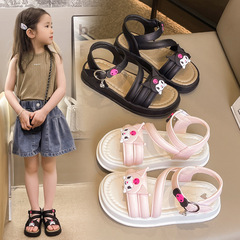 Children's Summer Women's Shoes, Versatile, Stylish, Fashionable, Trendy, Cool, Girls' Black Summer Version 2024 New Roman Sandals for Girls