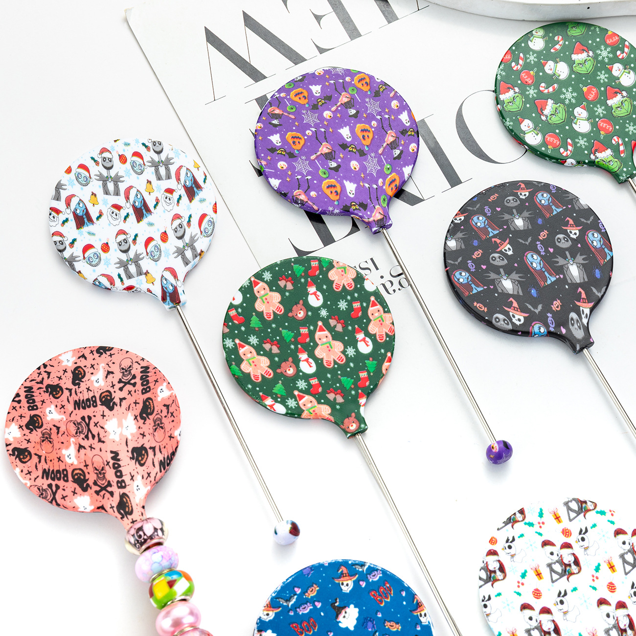 Espejo de mano multicolor DiDi Beaded Espejo de mano de alta definición portátil Espejo de mano nuevo patrón de Navidad y Halloween Espejo pequeño