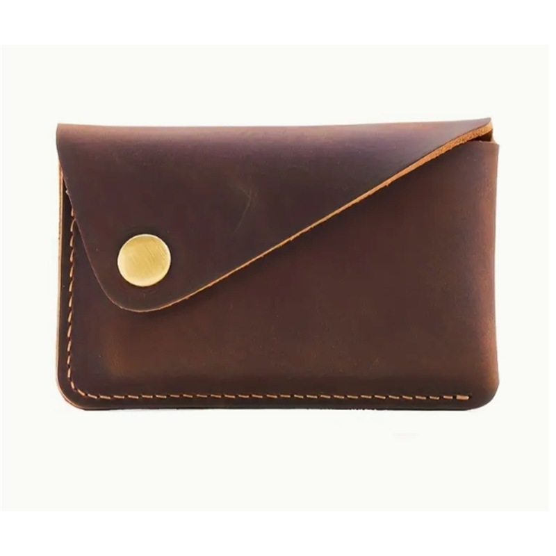 跨境新款手工简约牛皮卡套创意小巧按扣零钱包疯马皮日式复古卡包