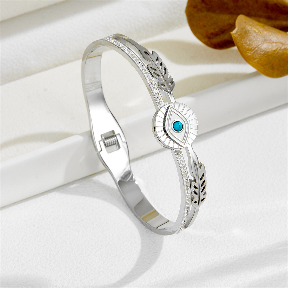 1 Piece Quantity IG Style Eye Titanium Steel Turquoise Zircon Bangle In Bulk