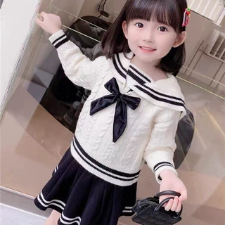 女童春秋套装新款儿童学院风开衫裙子洋气女宝宝两件套海军领