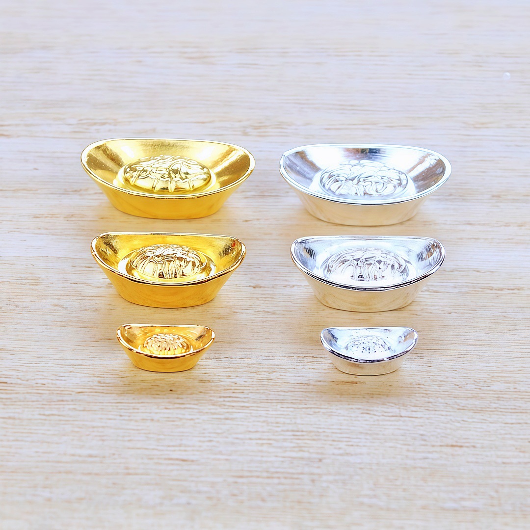 乔迁开业聚宝盆摆饰银元宝金属金色小元宝算盘圣杯摆件供奉用品