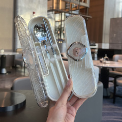 高級感のあるクリーム系ステンレス食器、サラリーマン向けポータブル3点セット、トラベルテイクアウトセット、収納ボックス卸売