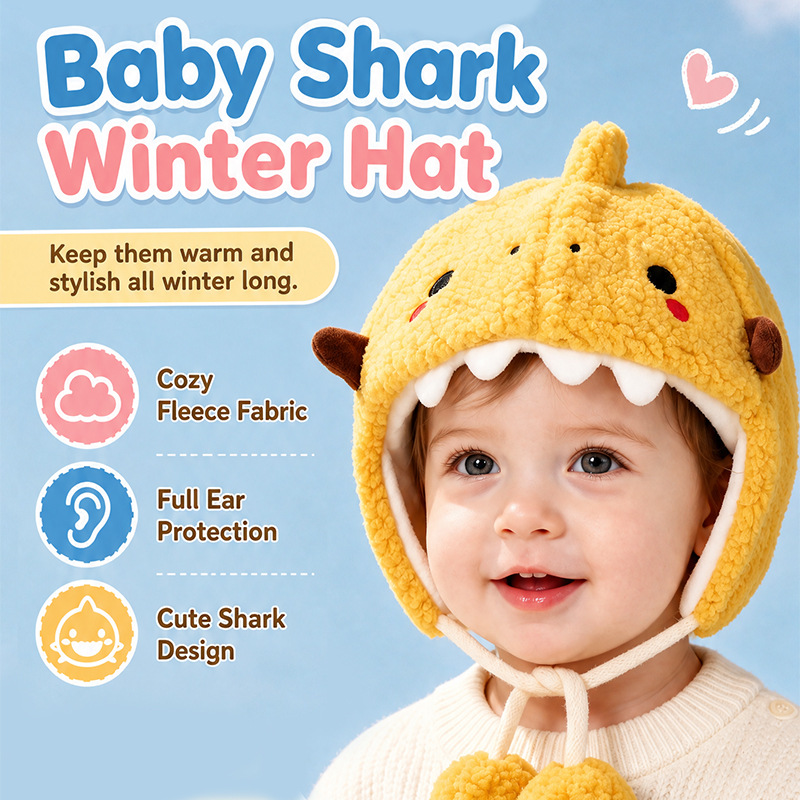 New autumn and winter cartoon shark children's knitted hat, warm and ear-protecting, cute and fashionable baby hat, unisex for boys and girls