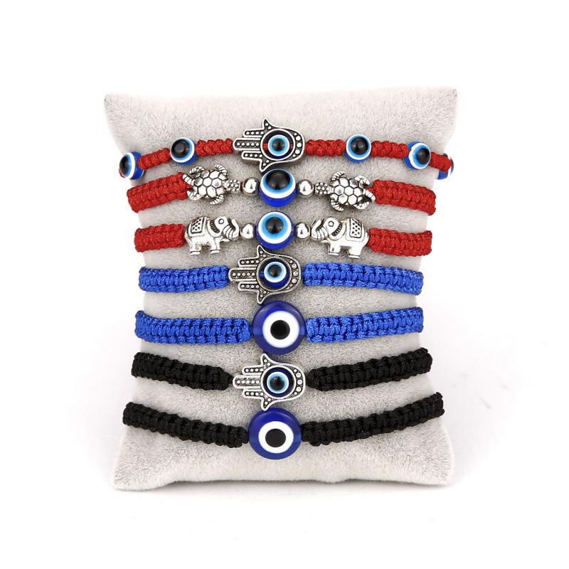 European and American Popular Bracelets for Women, Evil Eyes, Cross-Border Palm Blue Eyes, Evil Eyes, Red Rope Braided Adjustable Bracelets