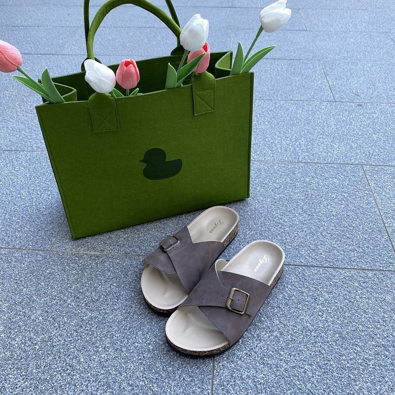 Kork-strandschlappen Für Damen Flache Sandalen Mit Knopf-detail_voghion.com