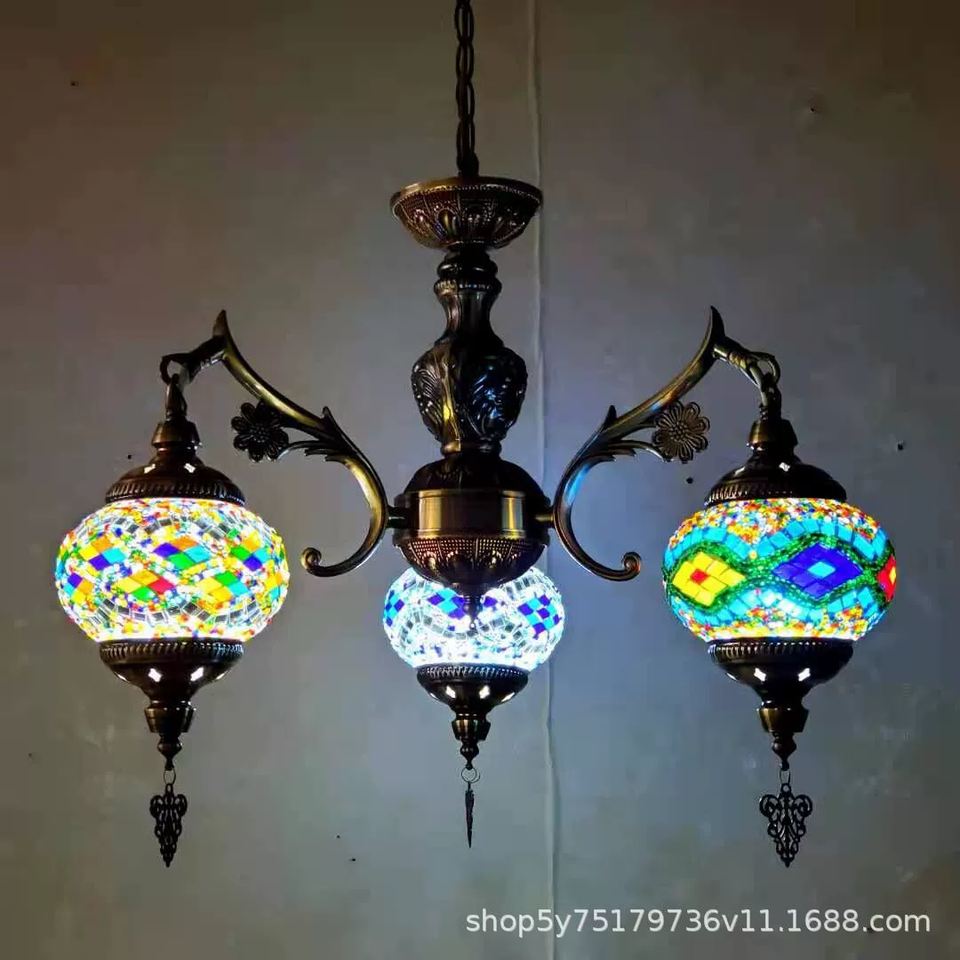 Мозаичная люстра в турецком стиле, handmade витраж, E27, Ø52–56 × 90 см
