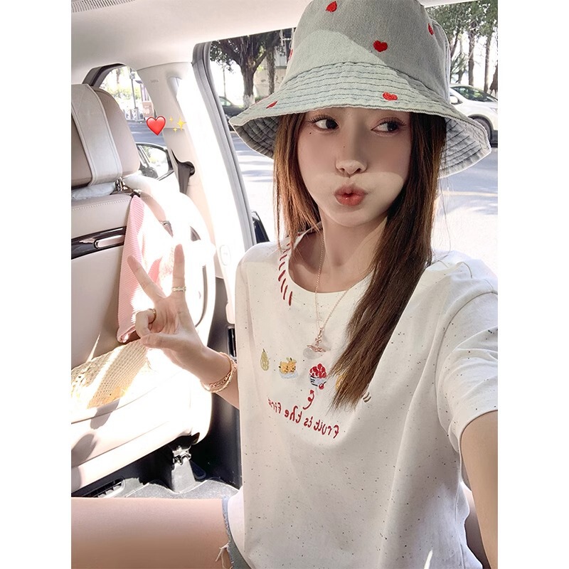 Trendy Street Style Colorful Square Embroidery Short-Sleeve T-Shirt for Women, Summer Loose Oversized Couple's Round-Neck Casual Top Trendy Street Style Colorful Square Embroidery Short-Sleeve T-Shirt for Women, Summer Loose Oversized Couple's Round-Neck Casual Top