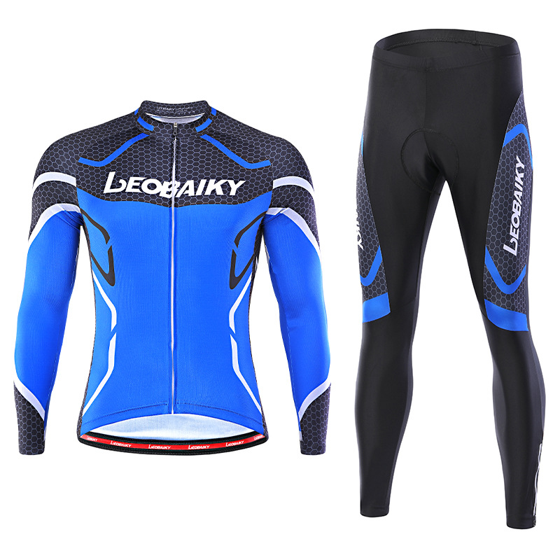 LEOBAIKY 秋冬季抓绒骑行服长袖套装男 加厚保暖自行车骑行服装|ms