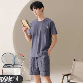 睡衣男夏薄款纯棉短袖短裤大码可外穿套装夏季全棉男士家居服