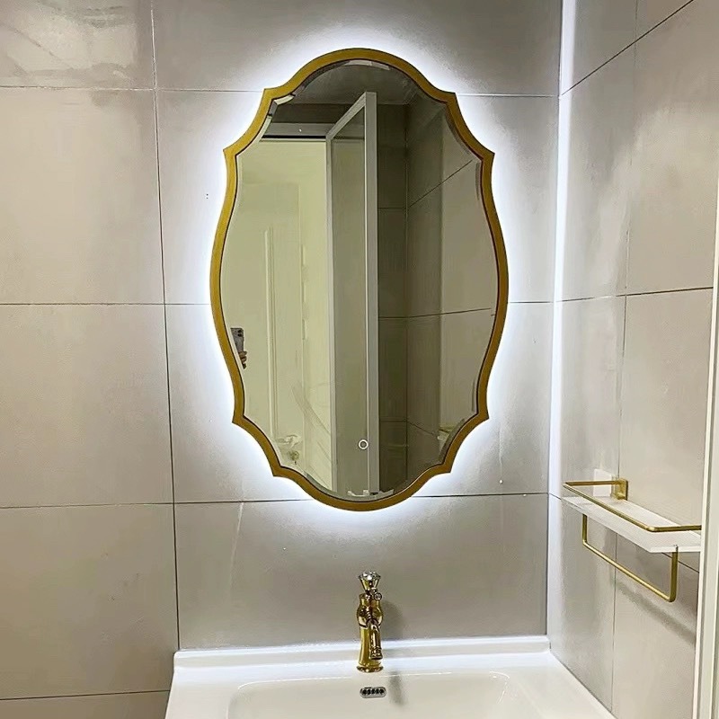 French American Retro Vanity Makeup Mirror, Luxury Wall-Mounted Decor Mirror for Bathroom and Toilet