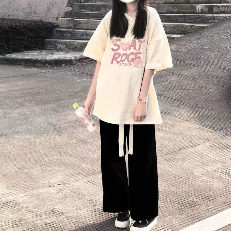 2025新款夏季学生短袖套装女恤韩版宽松休闲阔腿裤时尚两件套|undefined