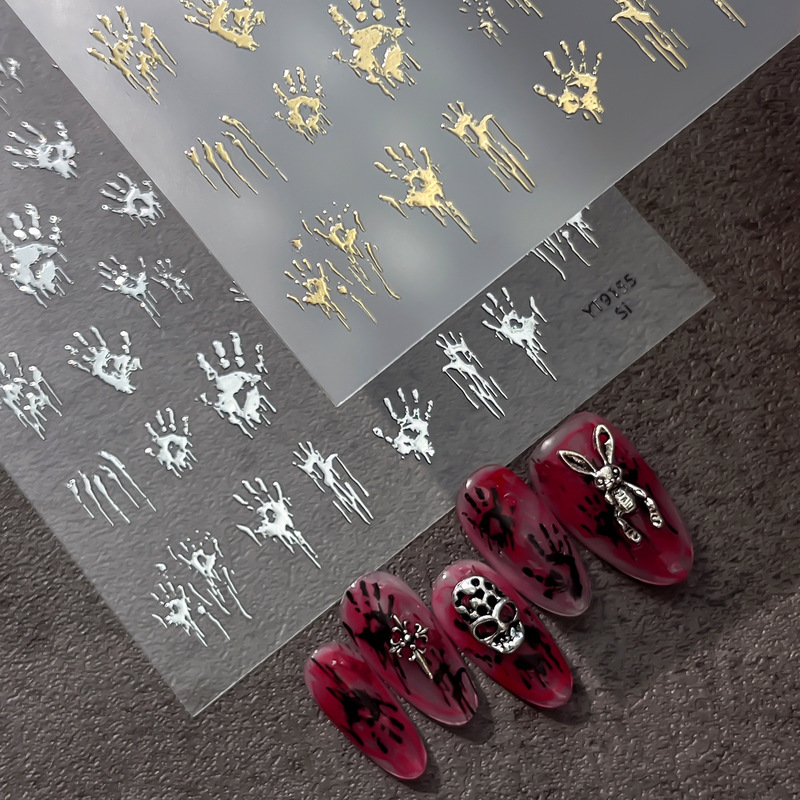 Yitu 2026 Halloween New Product Horror Palm Print Nail Art Stickers Thrilling Nail Stickers Wholesale YT9150