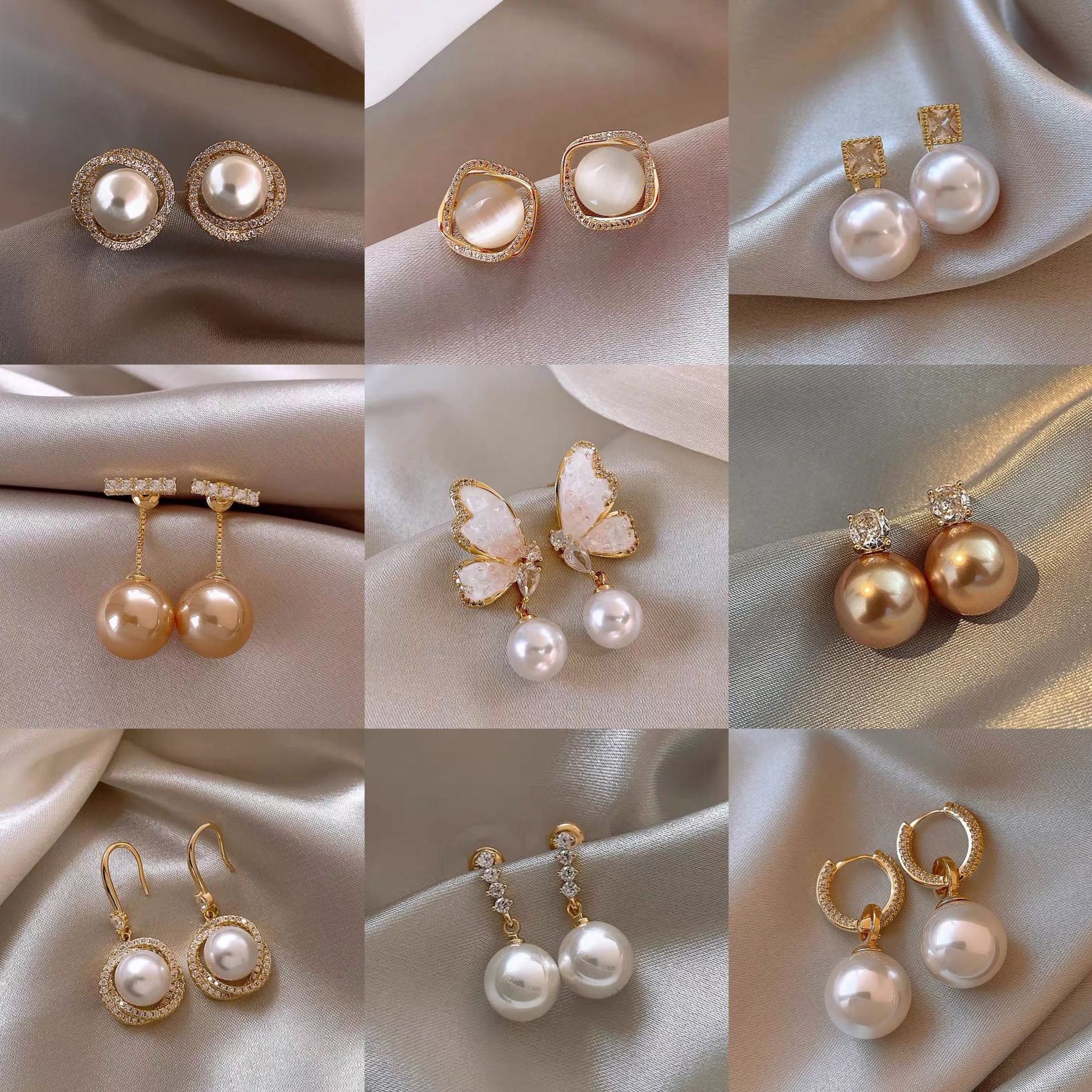 Plata aguja circón mariposa perla pendientes nicho diseño luz lujo estilo pendientes francés de alto grado retro pendientes al por mayor