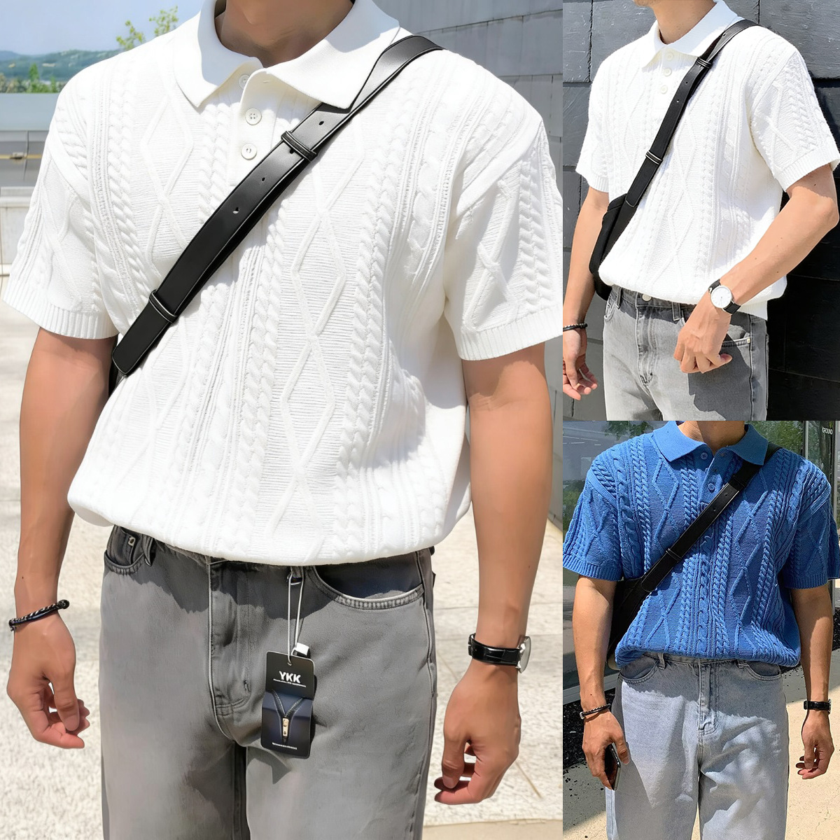 Polo camiseta camiseta de punto camiseta de manga corta camiseta de hombre estereoscópico torsión flor vieja viento de verano fábrica transfronteriza al por mayor