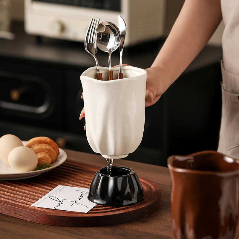 収納ラック 箸かご 多機能キッチン食器収納ラック 箸筒 セラミック排水管 箸ラック スプーン フォーク|undefined
