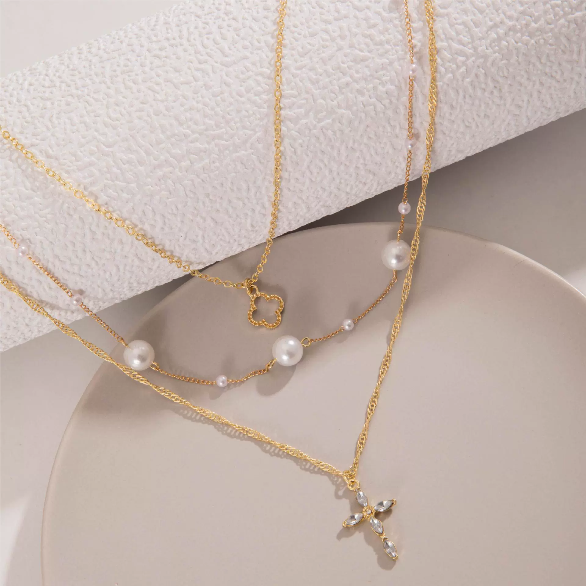 (Cross-border trading), fashionable pendant pearl, universal necklace, ring, four-leaf clover