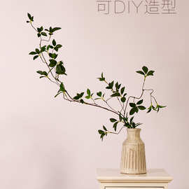 仿真绿植榆树长枝客厅摆设假花奶油风轻奢高端中式复古插花瓶摆件