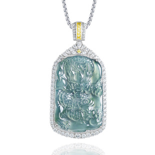 High-grade natural a goods jadeite ice blue water dragon four seas S925 silver dragon jade pendant men's and women's pendant