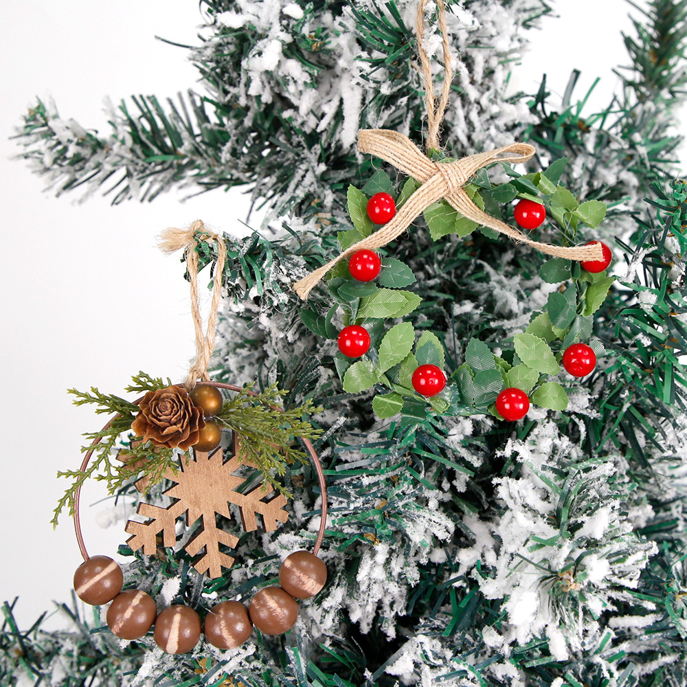 Adorno Navideño Transfronterizo, Guirnalda de Piñas de Pino, Decoración para Árbol de Navidad, Colgante de Copo de Nieve, Hojas Simuladas, Frutos Rojos, Adorno Colgante DIY