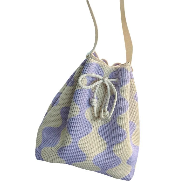 INS bolso de celebridad de Internet bolso de cubo de lana de punto para mujer bolso de mano casual bolso de mano de estilo japonés y coreano bolsa de Almuerzo