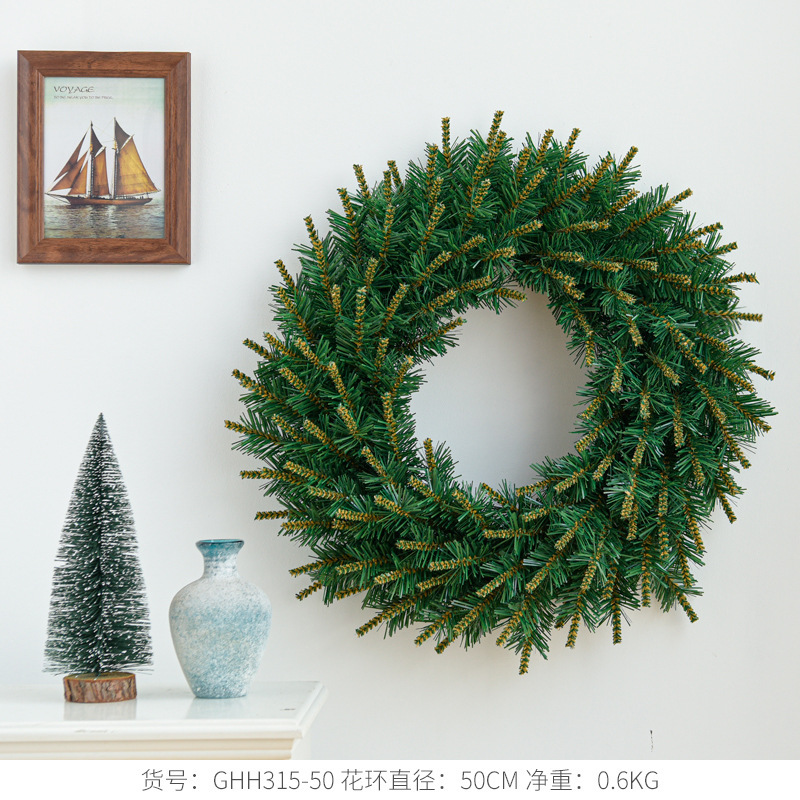 クリスマスデコレーション クリスマスギフト フラワーリング 吊り下げ飾り グリーン シミュレーションツタ 草輪 シーン装飾 パーティー用品|undefined