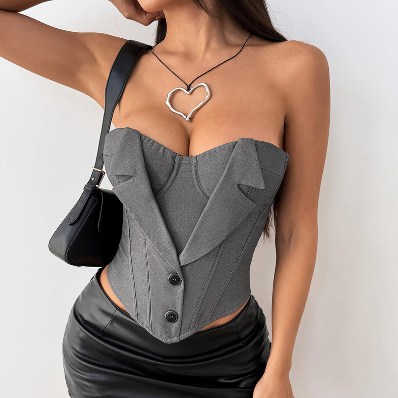Cross-Border European and American Amazon Best-Selling Pure Desire Spicy Girl Style Button-Decorated Tie-Waist Camisole for Women 12014 Cross-Border European and American Amazon Best-Selling Pure Desire Spicy Girl Style Button-Decorated Tie-Waist Camisole for Women 12014