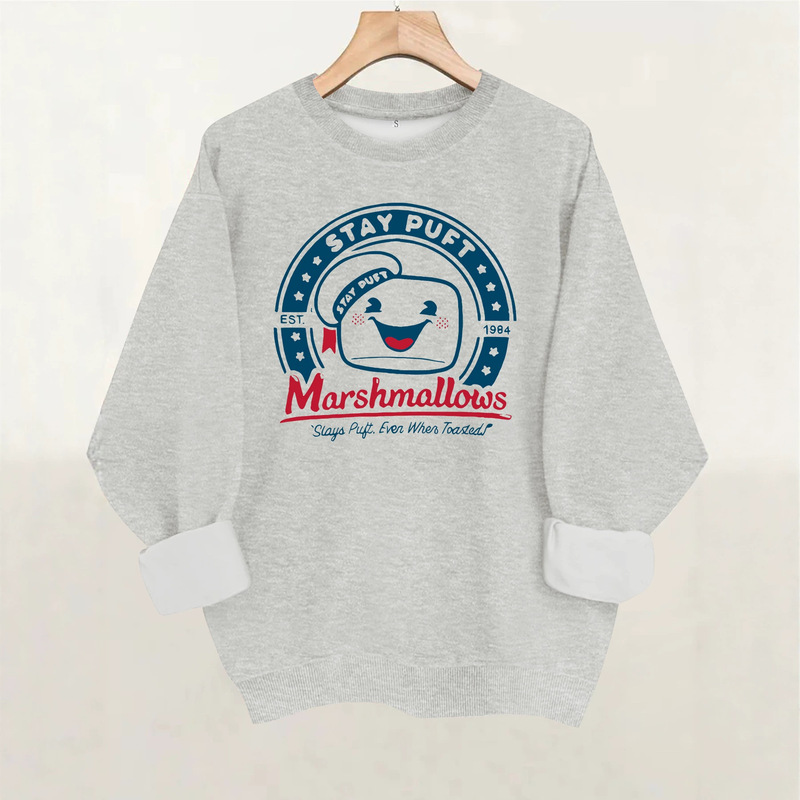 Amazon cross-border women's autumn and winter crew neck sweatshirt with marshmallow letter print, casual loose fit, fleece-lined