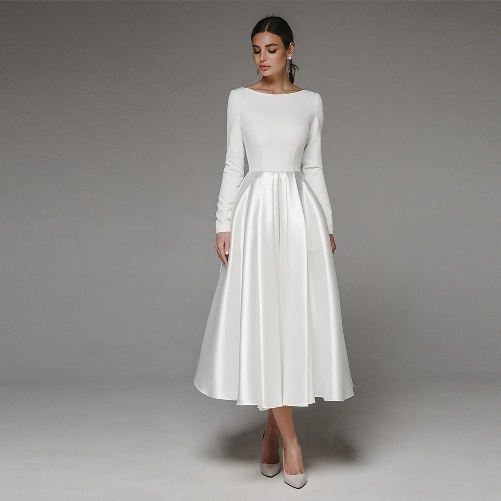 Elegante Vestido de Noche para Mujer, Nuevo Estilo Otoño 2025, Vestido Blanco de Manga Larga para Banquete, Fotografía de Viajes, Estilo Bosque, Suministro de Fábrica.