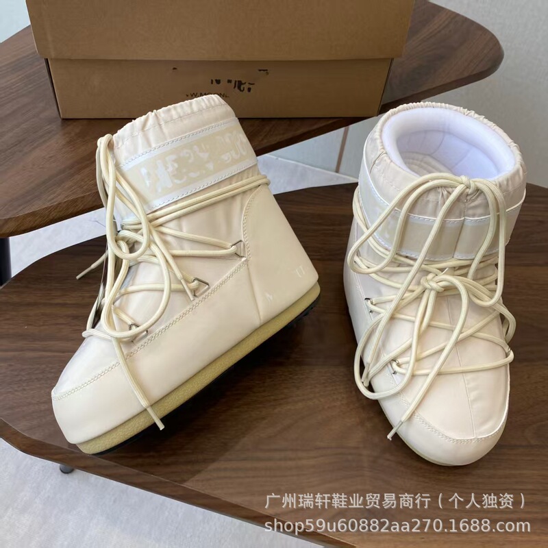 出口欧美俄罗斯2025新款红色丝绸加厚滑雪太空靴高筒潮流月球鞋|undefined