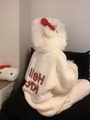 可爱少女Kitty连帽珊瑚绒睡衣女冬季大码保暖加绒加厚家居服套装