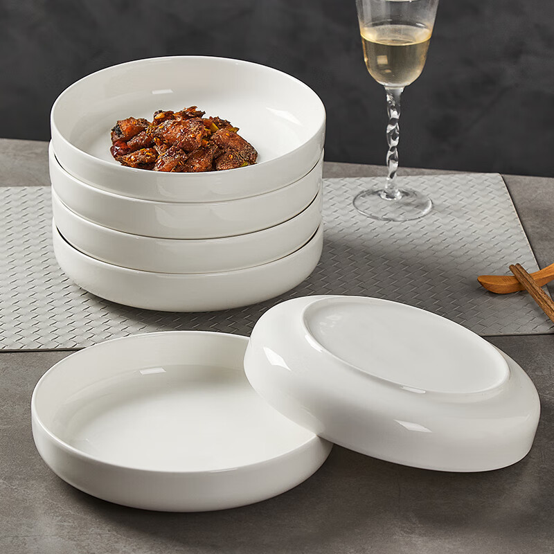 Pure White Ceramic Deep Dish Plate, Household Bowl and Plate Set, Simple Deep Soup Plate with Large Capacity Pure White Ceramic Deep Dish Plate, Household Bowl and Plate Set, Simple Deep Soup Plate with Large Capacity