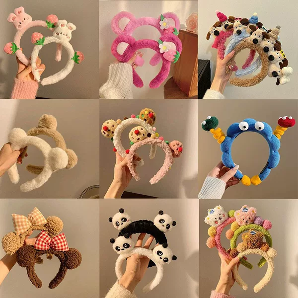 Cute New Cartoon Headband for Women, Plush Hairband for Washing Face and Applying Face Mask, Non-Slip Headband Hair Accessory