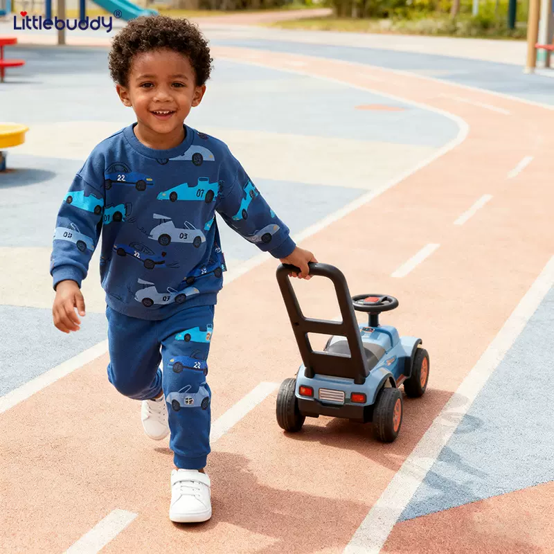 跨境欧美风童装卫衣秋季男童针织棉打底衫小汽车印花儿童圆领卫衣