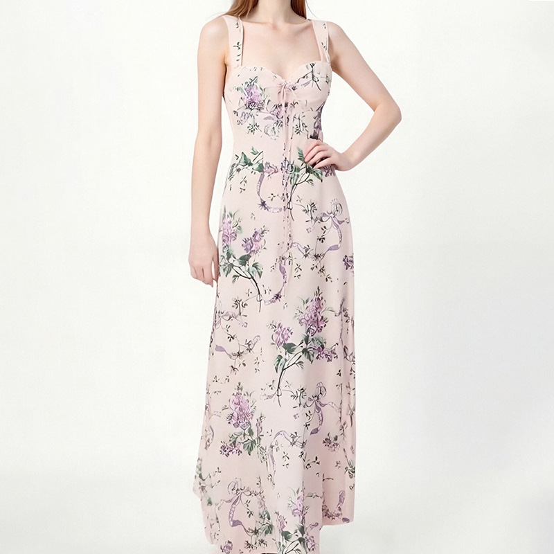 Fashionable Printed French Slim-fit Suspender Skirt Dress