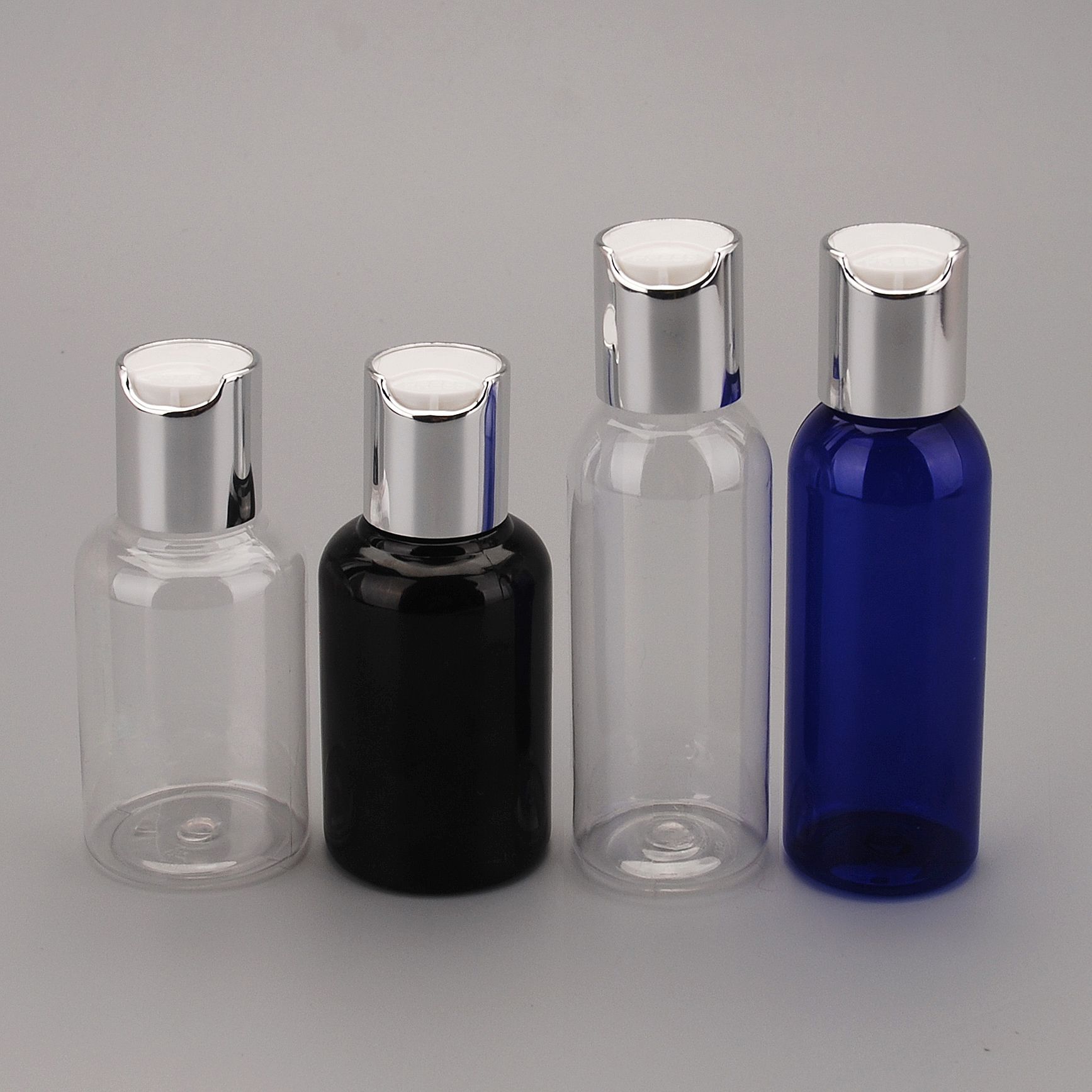 厂家直销50ML全透明圆肩盖塑料瓶 高档化妆水电化铝千秋盖小样瓶