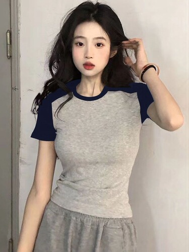 (Threaded) niche short top slim hot girl summer all-matching American retro short-sleeved T-shirt women ins trend