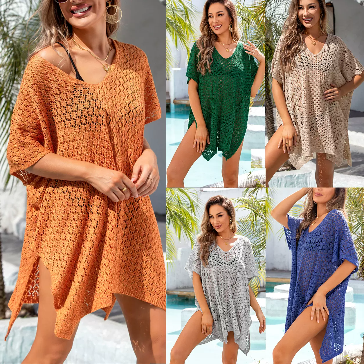 2025夏季新款欧美外贸沙滩罩衫镂空针织衫沙滩度假比基尼防晒衣女