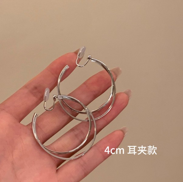더블 후프 귀걸이 실버 이어 클립