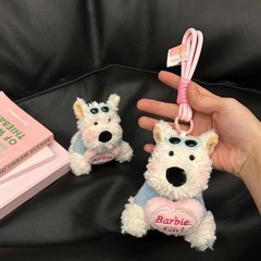 太った叫ぶ西高地のぬいぐるみのバッグに飾られた雑犬の毛のぬいぐるみのキーホルダーのアイデアプレゼント
