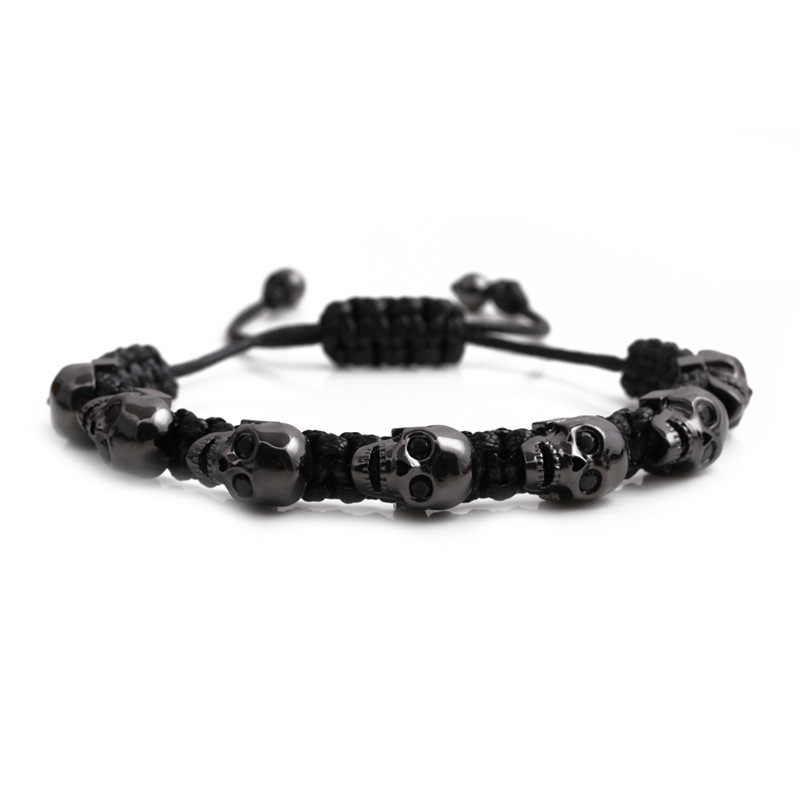 47g Weight Bracelets Classification Housewarming, Anniversary, Business, Wedding, Travel, Birthday, Festival Occasion Copper Material Skull Pattern Unisex Gender Fashion Style Green Color Fashion Skull Adjustable Copper Inlaid Zircon Bracelet 2