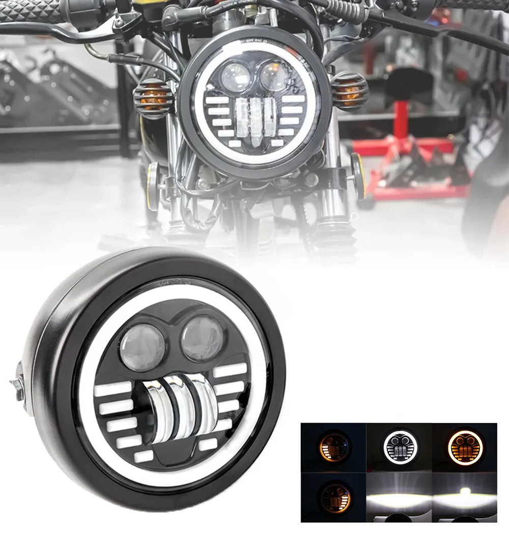 Motorcycle modification dual-headlight for foreign trade, off-road riding, 12V universal retro LED headlight with bracket
